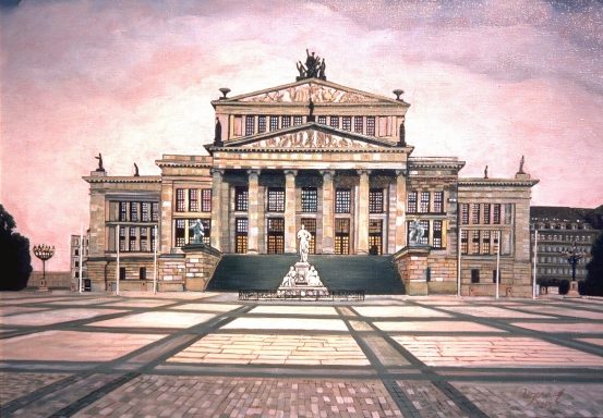 Schauspielhaus am Gendarmenmarkt Erbaut 1818-1821 von dem preußischen Baumeister Karl-Friedrich Schinkel. Der Gendarmenmarkt wurde 1950 anlässlich des 250 jährigen Jubiläum