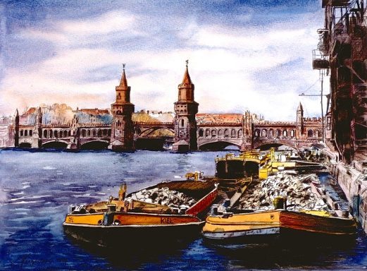 Oberbaumbrücke 1893 erbaut in ihrer heutigen, sehr mittelalterlich anmutenden Form. Hier wurden alle nach Berlin fahrenden Schiffe kontrolliert