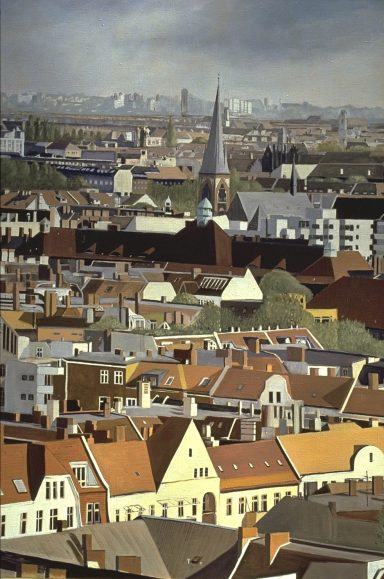 Berlin-Panorama Wilmersdorf Blick vom Sen.f. Bau- u. Wohnungswesen. Im Hintergrund in der Mitte: Auenkirche. Nachfolgebau der abgerissenen ehem. Wilmersdorfer Dorfk.