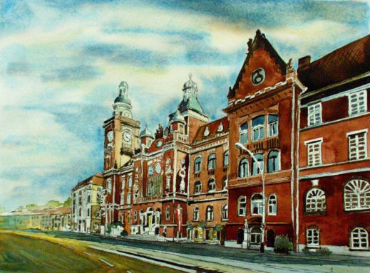 Rathaus Pankow Der Hauptteil des Rathauses ist ein breit gelagerter dreigeschossiger Verblendbau aus roten Klinkersteinen und rotem Sandstein