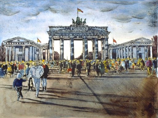 Brandenburger Tor , am Tag der Öffnung Am Tage der Wiedereröffnung (22.12.1989).
Erbaut von Langhans 1788-1789 im Baustil des Klassizismus, nach einem antiken Vorbild